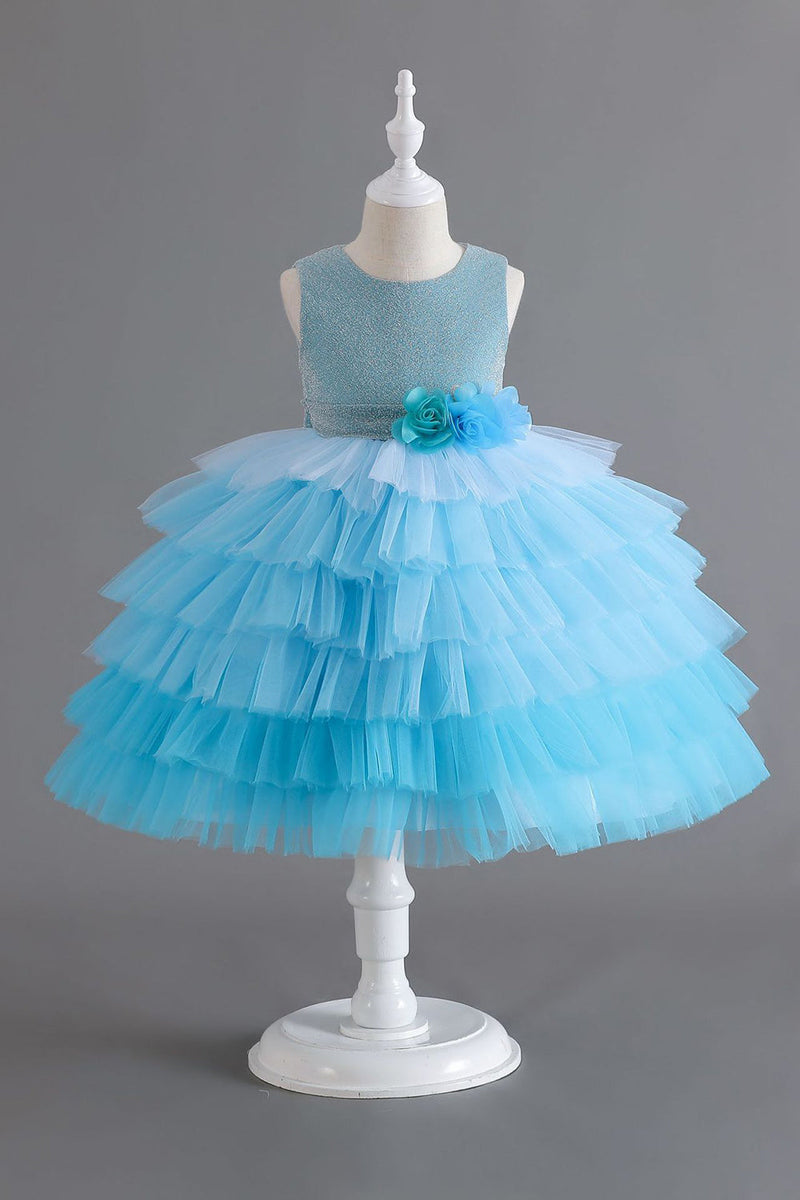 Load image into Gallery viewer, Royal Blue Sleeveless A Line Girls Dresses With 3D Flowers