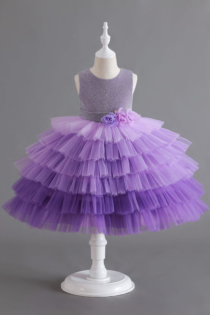 Load image into Gallery viewer, Royal Blue Sleeveless A Line Girls Dresses With 3D Flowers