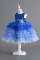 Load image into Gallery viewer, Royal Blue Sleeveless A Line Girls Dresses With 3D Flowers