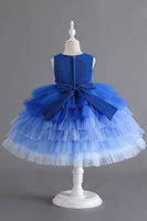 Load image into Gallery viewer, Royal Blue Sleeveless A Line Girls Dresses With 3D Flowers