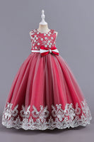 Load image into Gallery viewer, Pink Sleeveless Round Neck Applique Girls Dresses With Bowknot