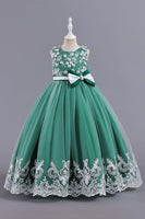 Load image into Gallery viewer, Pink Sleeveless Round Neck Applique Girls Dresses With Bowknot