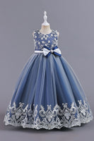 Load image into Gallery viewer, Pink Sleeveless Round Neck Applique Girls Dresses With Bowknot