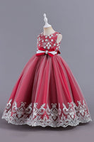 Load image into Gallery viewer, Pink Sleeveless Round Neck Applique Girls Dresses With Bowknot