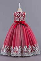 Load image into Gallery viewer, Pink Sleeveless Round Neck Applique Girls Dresses With Bowknot