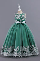 Load image into Gallery viewer, Pink Sleeveless Round Neck Applique Girls Dresses With Bowknot