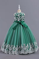 Load image into Gallery viewer, Pink Sleeveless Round Neck Applique Girls Dresses With Bowknot