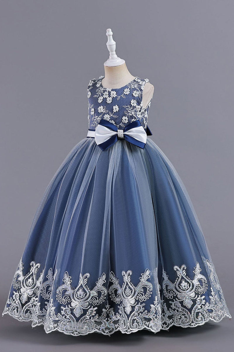 Load image into Gallery viewer, Pink Sleeveless Round Neck Applique Girls Dresses With Bowknot