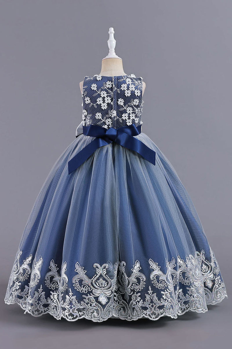Load image into Gallery viewer, Pink Sleeveless Round Neck Applique Girls Dresses With Bowknot