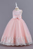 Load image into Gallery viewer, Pink Sleeveless Round Neck Applique Girls Dresses With Bowknot