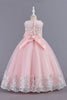 Load image into Gallery viewer, Pink Sleeveless Round Neck Applique Girls Dresses With Bowknot