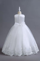 Load image into Gallery viewer, White Sequins Lace A Line Girls Dresses With Bow
