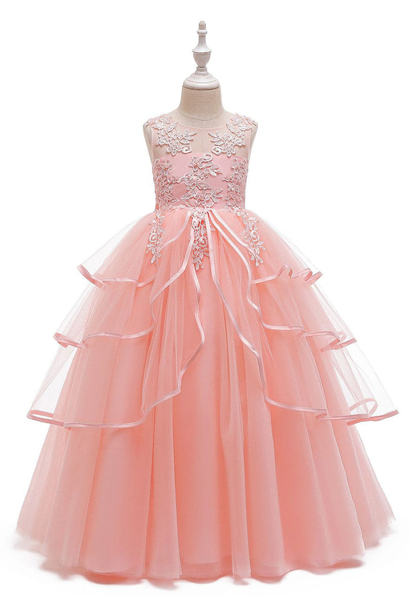 Load image into Gallery viewer, A Line Pink Sleeveless Bowknot Girls Dresses With Appliques