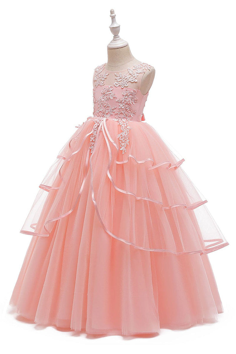 Load image into Gallery viewer, A Line Pink Sleeveless Bowknot Girls Dresses With Appliques