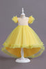 Load image into Gallery viewer, A Line Tulle Pink Sequins Puff Sleeves Girls Dresses With Bow
