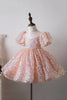 Load image into Gallery viewer, Blue A Line Puff Sleeves Sequins Girls Dresses