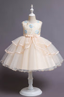 Load image into Gallery viewer, Pink A Line Appliques Sleeveless Round Neck Girls Dresses