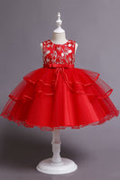 Load image into Gallery viewer, Pink A Line Appliques Sleeveless Round Neck Girls Dresses