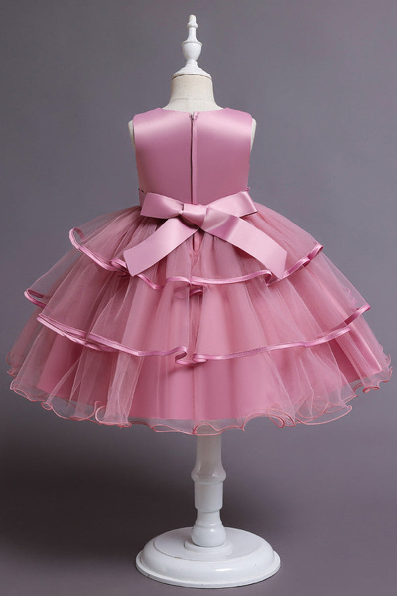Load image into Gallery viewer, Pink A Line Appliques Sleeveless Round Neck Girls Dresses