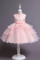 Load image into Gallery viewer, Pink A Line Appliques Sleeveless Round Neck Girls Dresses
