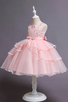 Load image into Gallery viewer, Pink A Line Appliques Sleeveless Round Neck Girls Dresses