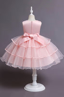 Load image into Gallery viewer, Pink A Line Appliques Sleeveless Round Neck Girls Dresses