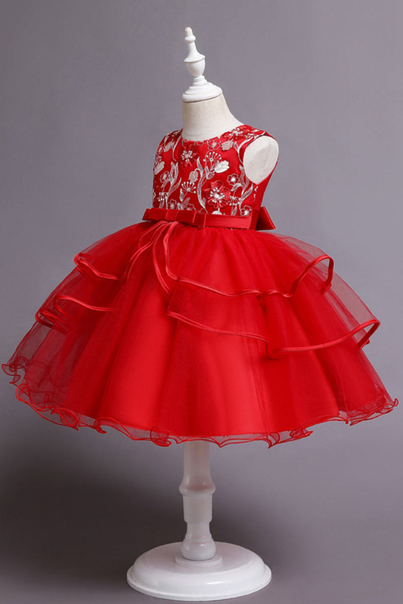 Load image into Gallery viewer, Pink A Line Appliques Sleeveless Round Neck Girls Dresses
