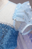 Load image into Gallery viewer, A Line Blue Puff Sleeves Sequins Girls Dresses
