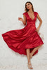 Load image into Gallery viewer, Red Deep V-neck Cap Sleeves Party Dress