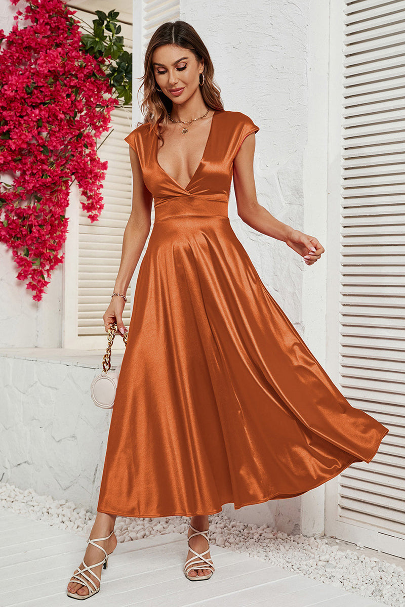 Load image into Gallery viewer, Red Deep V-neck Cap Sleeves Party Dress