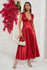 Load image into Gallery viewer, Red Deep V-neck Cap Sleeves Party Dress