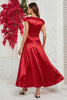 Load image into Gallery viewer, Red Deep V-neck Cap Sleeves Party Dress