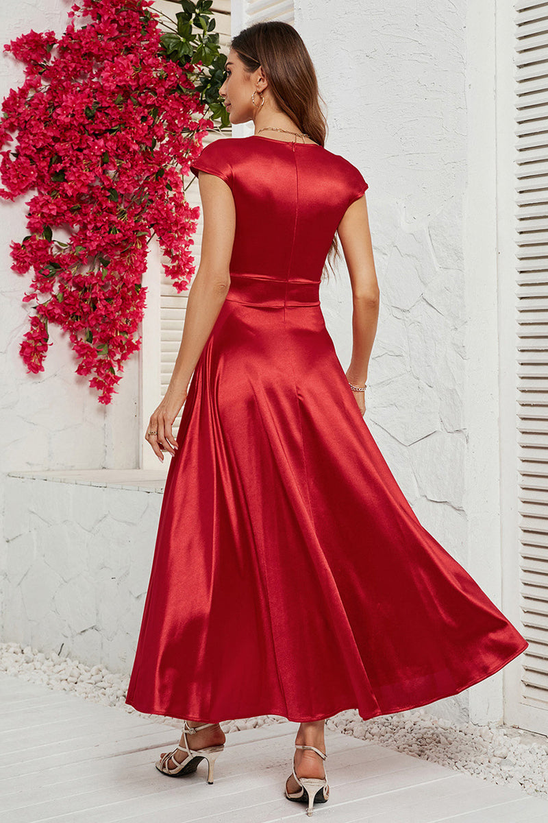 Load image into Gallery viewer, Red Deep V-neck Cap Sleeves Party Dress