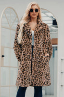 Load image into Gallery viewer, Brown Notched Lapel Leopard Printed Long Women Faux Fur Coat