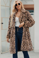 Load image into Gallery viewer, Brown Notched Lapel Leopard Printed Long Women Faux Fur Coat