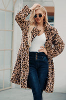 Load image into Gallery viewer, Brown Notched Lapel Leopard Printed Long Women Faux Fur Coat