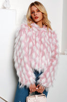 Load image into Gallery viewer, Pink Patchwork Cropped Women Faux Fur Coat