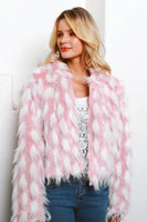 Load image into Gallery viewer, Pink Patchwork Cropped Women Faux Fur Coat