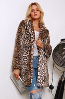 Load image into Gallery viewer, Brown Leopard Printed Notched Lapel Long Faux Fur Women Coat