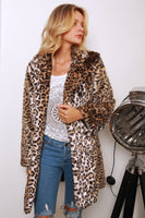Load image into Gallery viewer, Brown Leopard Printed Notched Lapel Long Faux Fur Women Coat