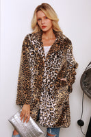 Load image into Gallery viewer, Brown Leopard Printed Notched Lapel Long Faux Fur Women Coat