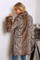 Load image into Gallery viewer, Brown Leopard Printed Notched Lapel Long Faux Fur Women Coat