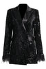 Load image into Gallery viewer, Sparkly Black Peak Lapel Sequins Women Blazer with Feathers