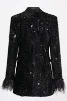 Load image into Gallery viewer, Sparkly Black Peak Lapel Sequins Women Blazer with Feathers