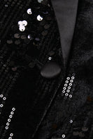 Load image into Gallery viewer, Sparkly Black Peak Lapel Sequins Women Blazer with Feathers