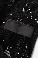 Load image into Gallery viewer, Sparkly Black Peak Lapel Sequins Women Blazer with Feathers