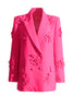 Load image into Gallery viewer, Fuchsia Double Breated Peak Lapel Women Blazer with Flowers