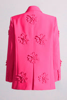 Load image into Gallery viewer, Fuchsia Double Breated Peak Lapel Women Blazer with Flowers
