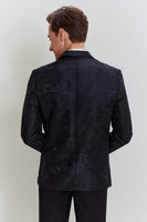 Load image into Gallery viewer, Black Jacquard Satin Notched Lapel Blazer