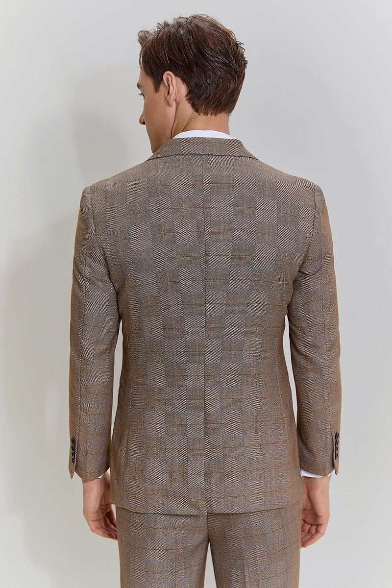 Load image into Gallery viewer, Brown Men&#39;s 3 Piece Plaid Prom Party Suits